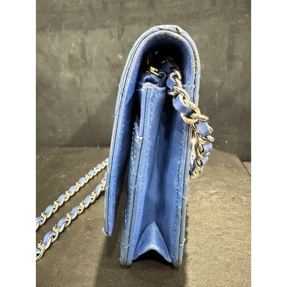 Chanel Quilted CC SHW Blue Patent Leather Wallet On Chain w/ Box - JB 335215